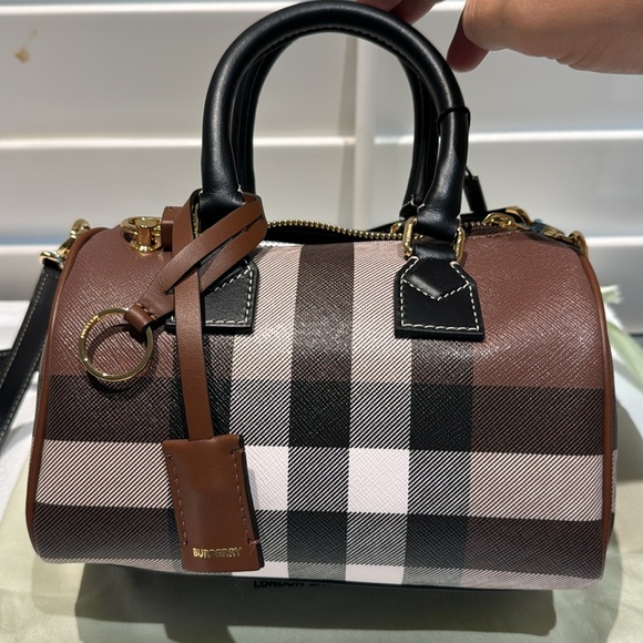 Burberry - Mini Check Bowling Bag (Dark Birch) BRAND NEW W/ TAGS - Picture 2 of 12